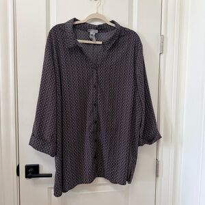 Catherines Black, Tan and Pink Geometric Button-Down Shirt